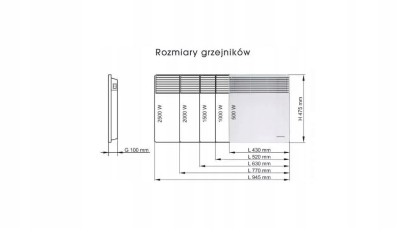 Elektryczny grzejnik konwektorowy Thermoval TX  500 W 400x450x80 mm 1 szt.