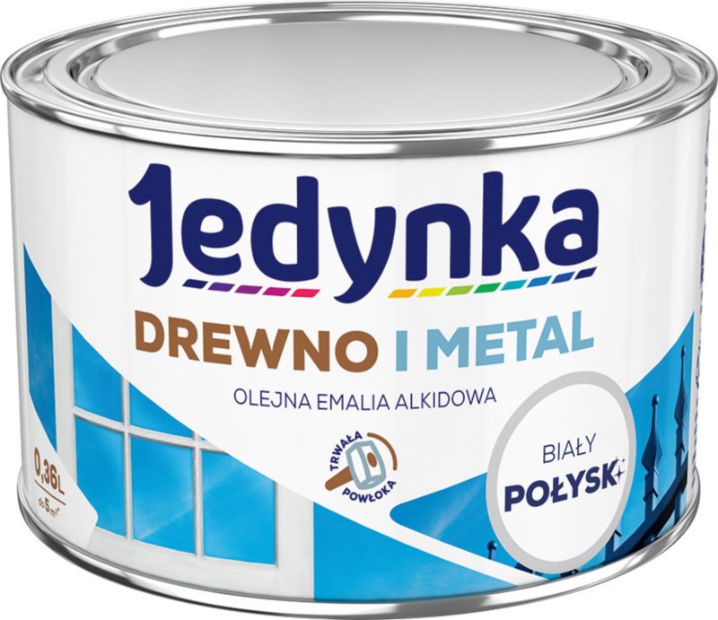 Emalia alkidowa Jedynka Drewno i Metal biały połysk 0,36 l