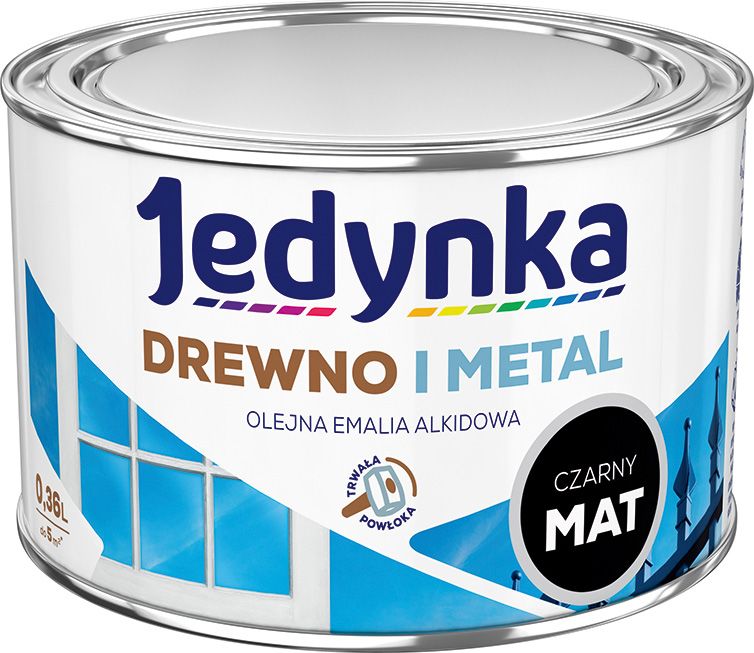 Emalia alkidowa Jedynka Drewno i Metal czarny mat 0,36 l