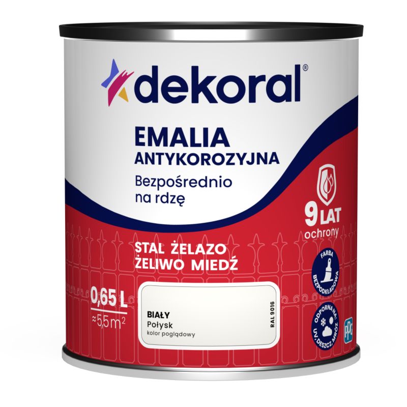 Emalia antykorozyjna Dekoral biały połysk 0,65 l