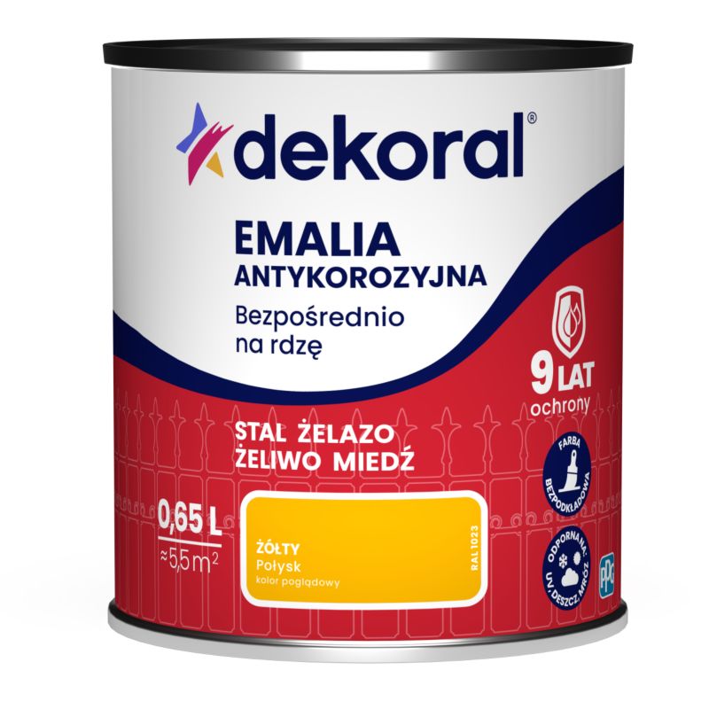 Emalia antykorozyjna Dekoral żółty połysk 0,65 l