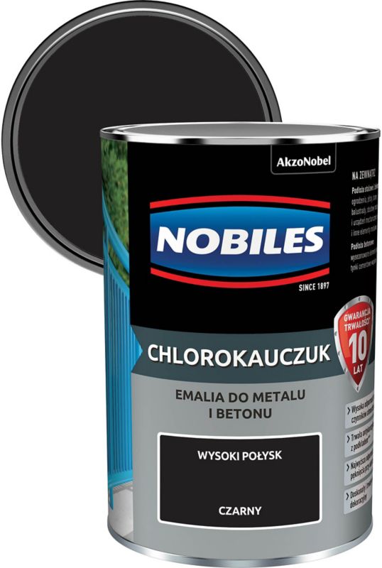 Emalia chlorokauczukowa Nobiles do metalu i betonu czarna 0,9 l