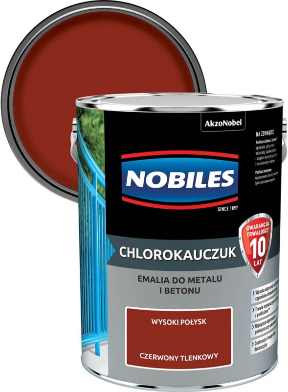 Emalia chlorokauczukowa Nobiles do metalu i betonu czerwona tlenkowa 5 l