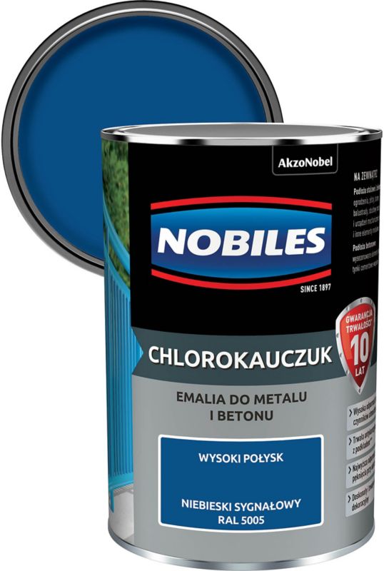 Emalia chlorokauczukowa Nobiles do metalu i betonu niebieski sygnałowy 0,9 l