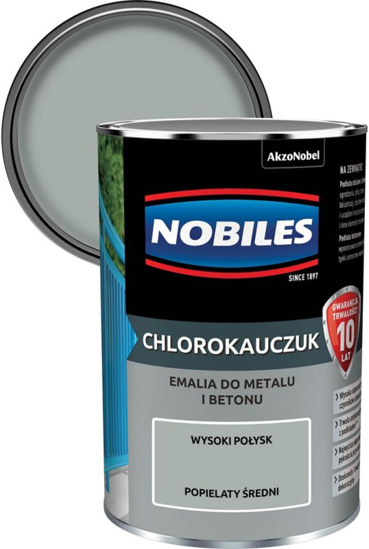 Emalia chlorokauczukowa Nobiles do metalu i betonu popielaty średni 0,9 l