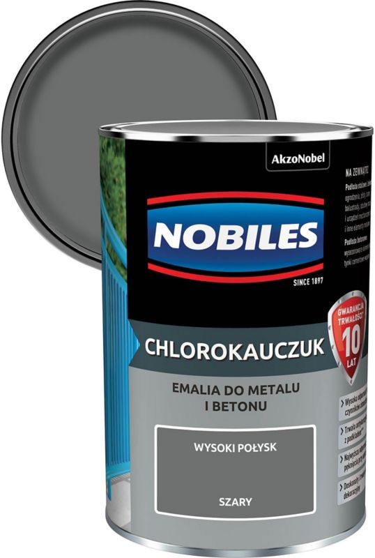 Emalia chlorokauczukowa Nobiles do metalu i betonu szara 0,9 l