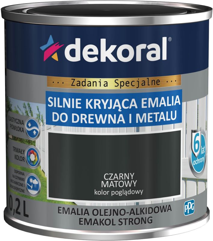Emalia Dekoral Emakol Strong czarna mat 0,2 l