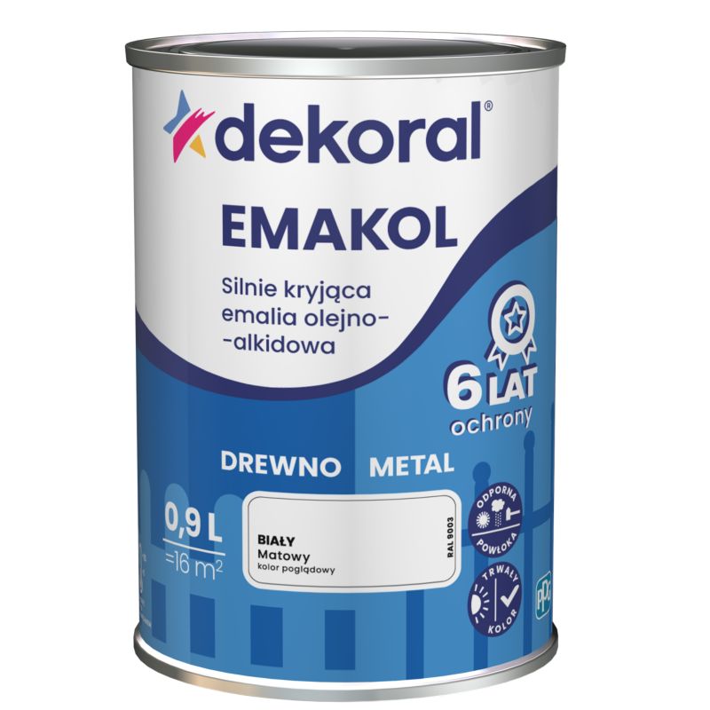 Emalia olejno-alkidowa Dekoral Emakol do drewna i metalu biała mat 0,9 l