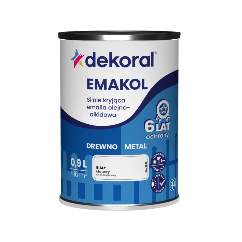 Emalia olejno-alkidowa Dekoral Emakol do drewna i metalu biały mat 0,9 l