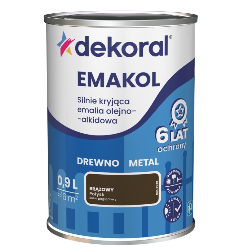 Emalia olejno-alkidowa Dekoral Emakol do drewna i metalu brązowa 0,9 l