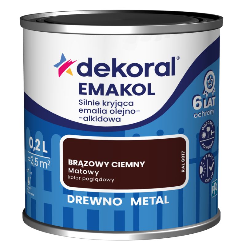 Emalia olejno-alkidowa Dekoral Emakol do drewna i metalu brązowa ciemny mat 0,2 l