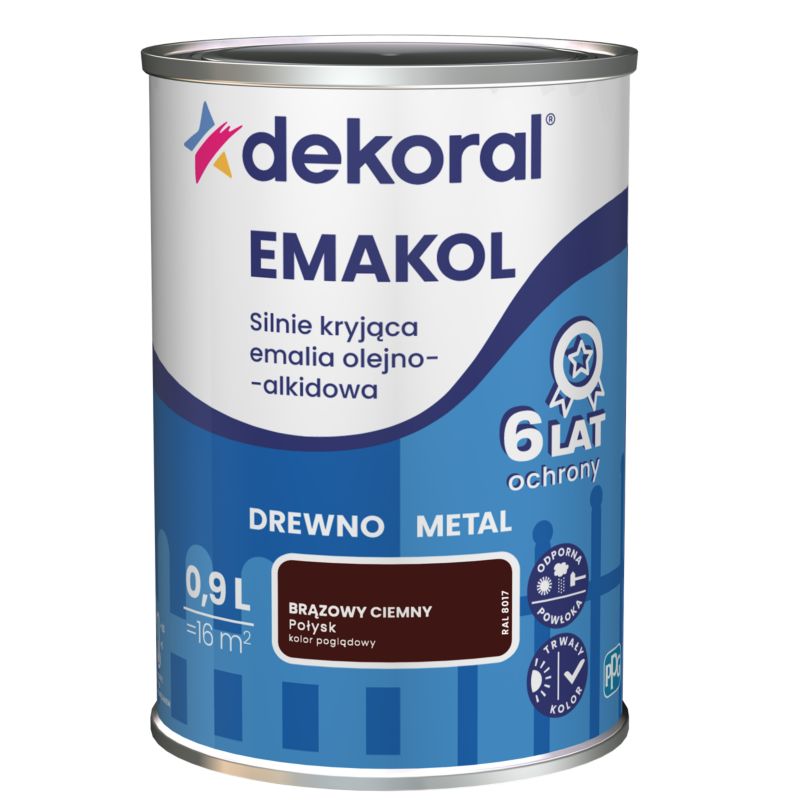 Emalia olejno-alkidowa Dekoral Emakol do drewna i metalu brązowy ciemny 0,9 l