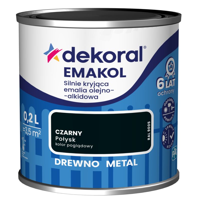 Emalia olejno-alkidowa Dekoral Emakol do drewna i metalu czarna 0,2 l