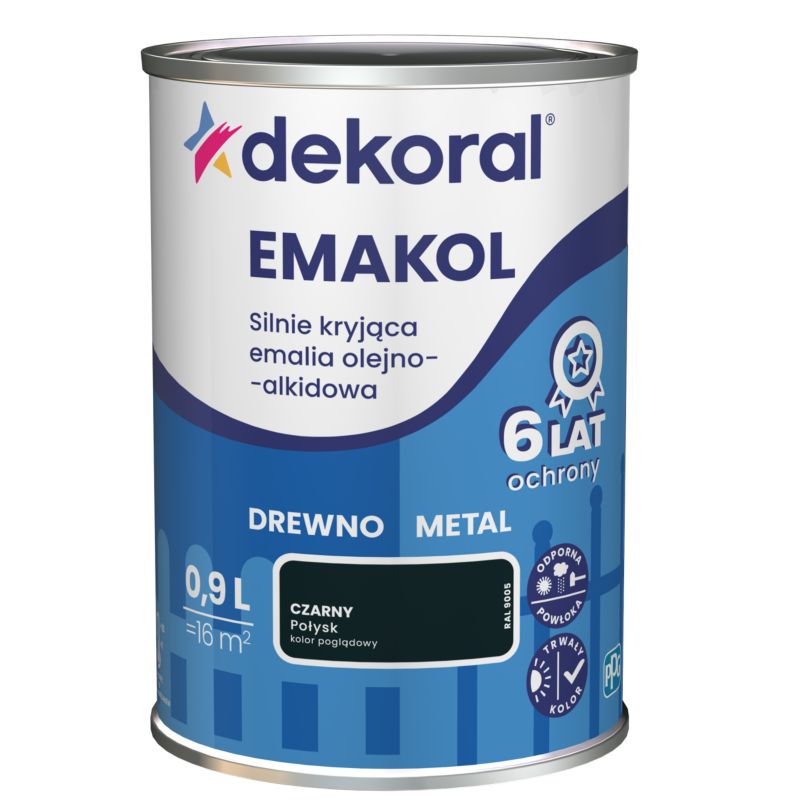 Emalia olejno-alkidowa Dekoral Emakol do drewna i metalu czarny 0,9 l