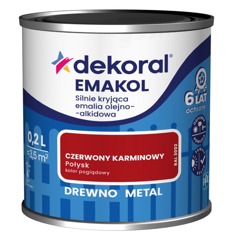 Emalia olejno-alkidowa Dekoral Emakol do drewna i metalu czerwony karminowy 0,2 l