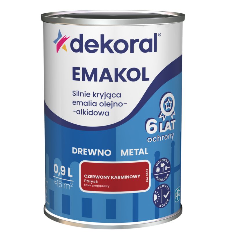 Emalia olejno-alkidowa Dekoral Emakol do drewna i metalu czerwony karminowy 0,9 l