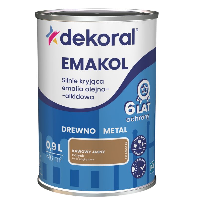 Emalia olejno-alkidowa Dekoral Emakol do drewna i metalu kawowy jasny 0,9 l