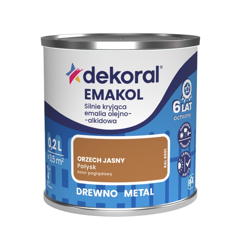 Emalia olejno-alkidowa Dekoral Emakol do drewna i metalu orzech jasny 0,2 l