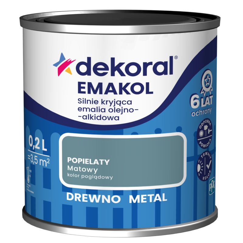 Emalia olejno-alkidowa Dekoral Emakol do drewna i metalu popielaty mat 0,2 l