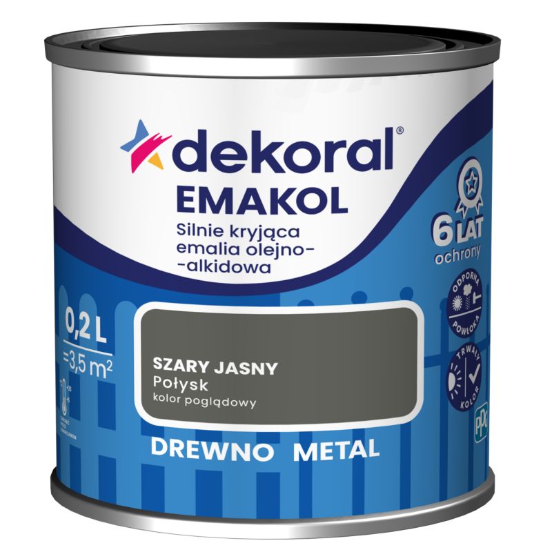 Emalia olejno-alkidowa Dekoral Emakol do drewna i metalu szary jasny 0,2 l