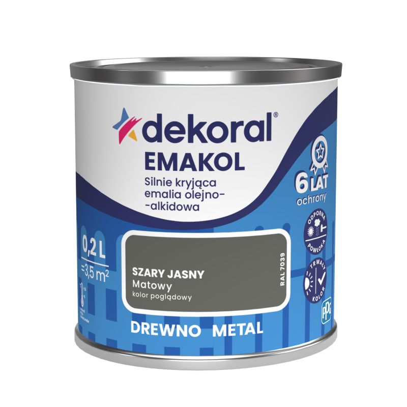 Emalia olejno-alkidowa Dekoral Emakol do drewna i metalu szary jasny mat 0,2 l