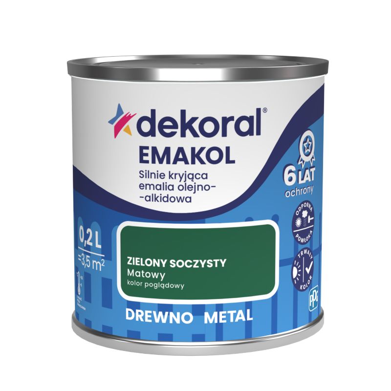 Emalia olejno-alkidowa Dekoral Emakol do drewna i metalu zielony soczysty mat 0,2 l