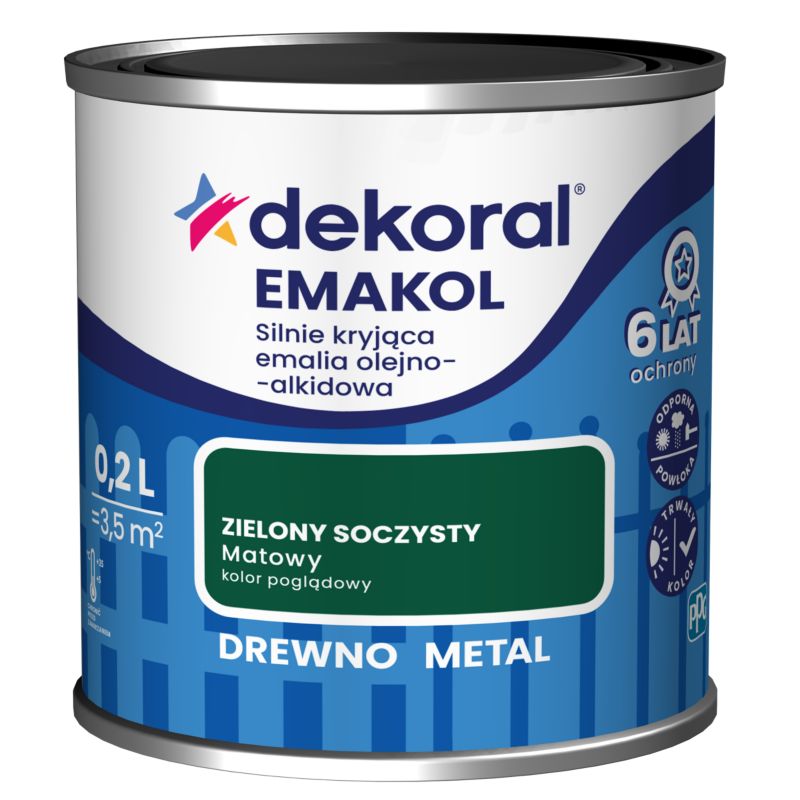 Emalia olejno-alkidowa Dekoral Emakol do drewna i metalu zielony soczysty mat 0,2 l