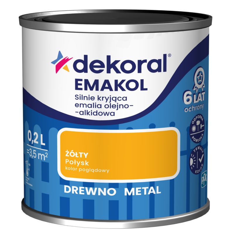 Emalia olejno-alkidowa Dekoral Emakol do drewna i metalu żółty 0,2 l