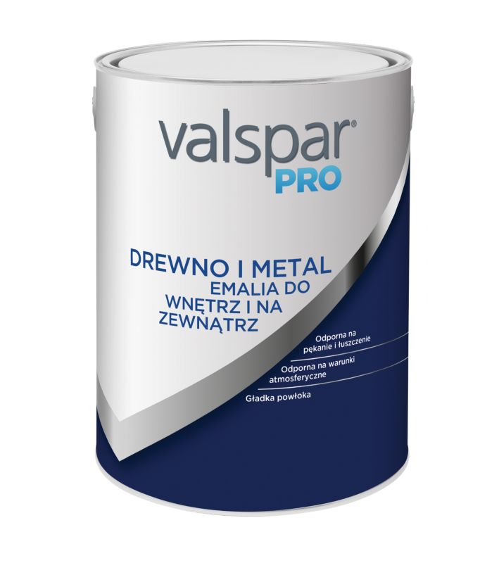 Emalia Valspar Pro Drewno i Metal do wnętrz i na zewnątrz 5 l połysk B1