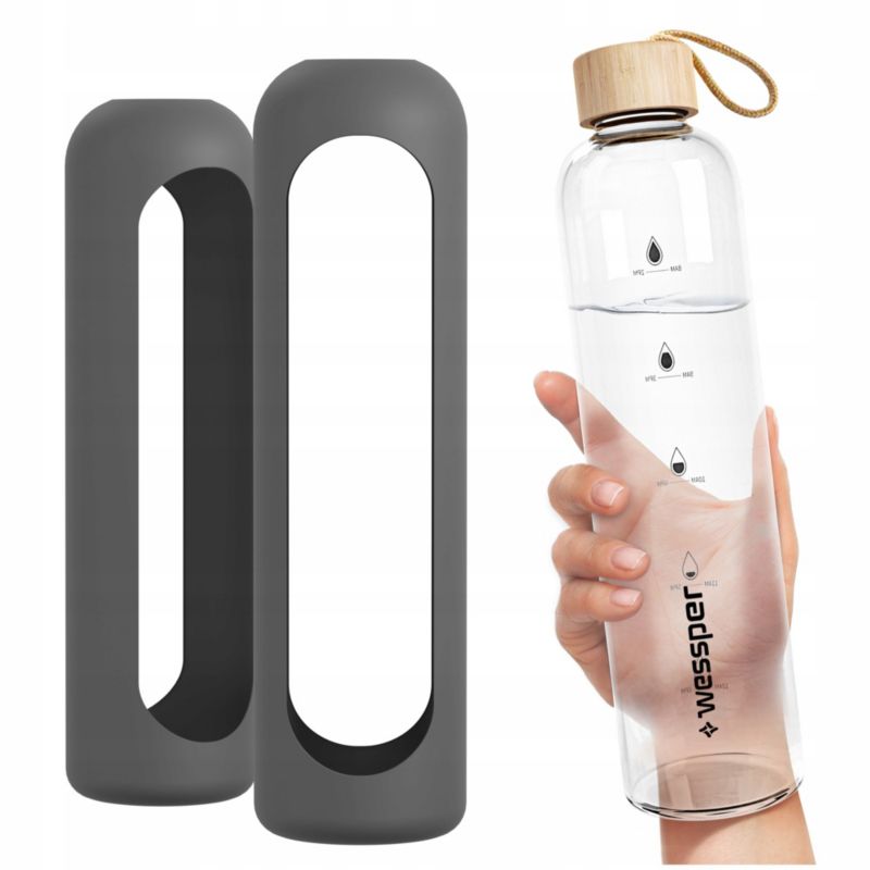 Etui silikonowe, Wessper, do butelki na wodę Wessper ActiveMax 1L, ochronne, szary, 1szt