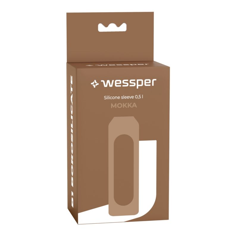 Etui silikonowe, Wessper, do butelki na wodę Wessper B1 BOROSILICATE 0,5L, ochronne, bez BPA, mokka, 1szt