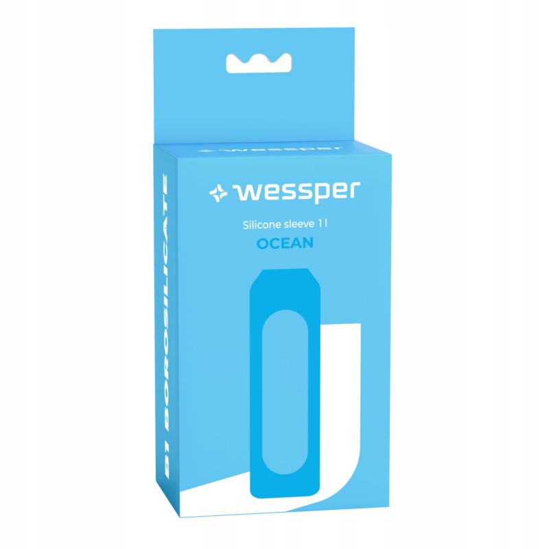 Etui silikonowe, Wessper, do butelki na wodę Wessper B1 BOROSILICATE 1L, ochronne, bez BPA, błękitny, 1szt