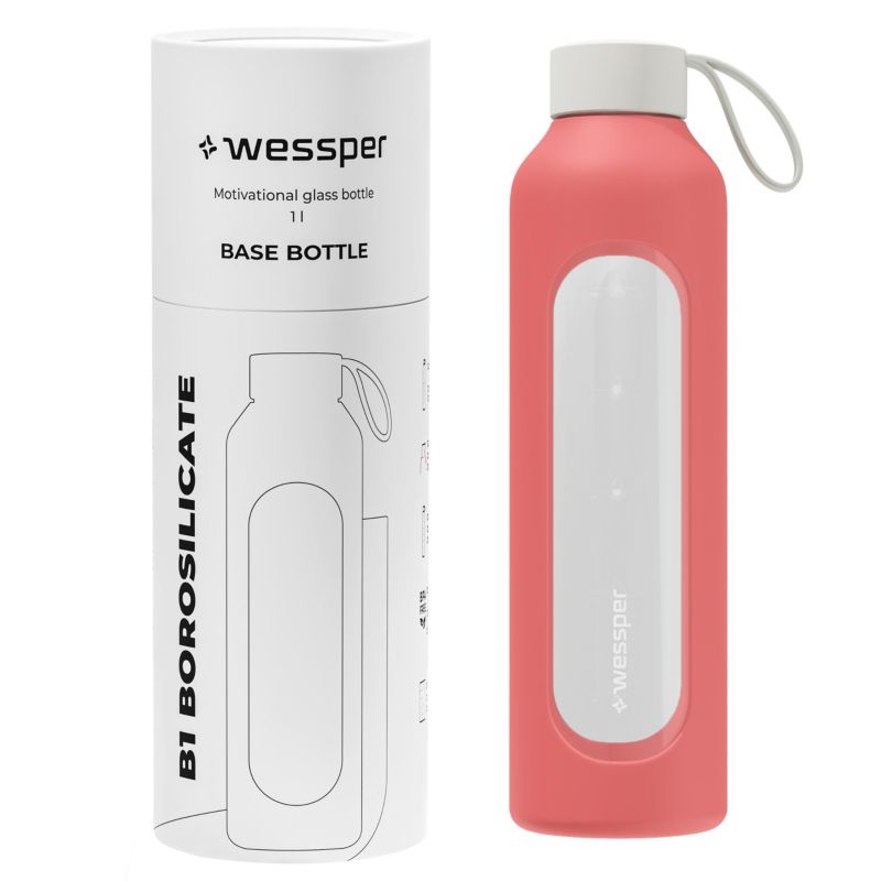 Etui silikonowe, Wessper, do butelki na wodę Wessper B1 BOROSILICATE 1L, ochronne, koralowy, 1szt