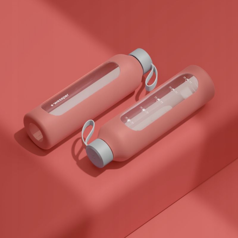 Etui silikonowe, Wessper, do butelki na wodę Wessper B1 BOROSILICATE 1L, ochronne, koralowy, 1szt