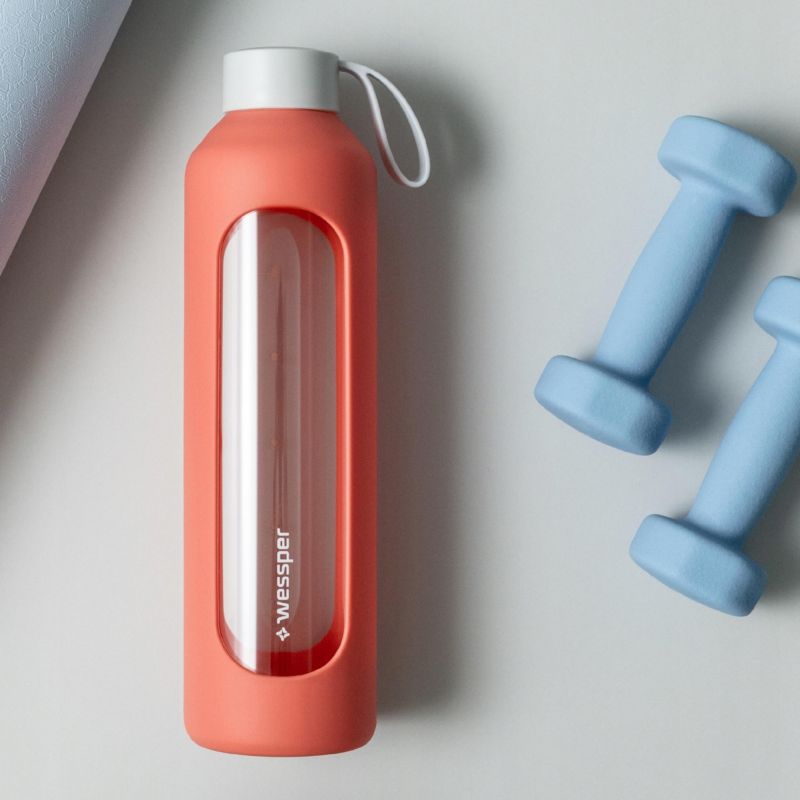 Etui silikonowe, Wessper, do butelki na wodę Wessper B1 BOROSILICATE 1L, ochronne, koralowy, 1szt