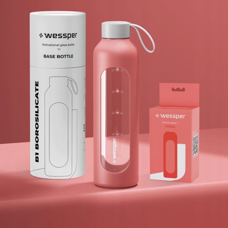 Etui silikonowe, Wessper, do butelki na wodę Wessper B1 BOROSILICATE 1L, ochronne, koralowy, 1szt