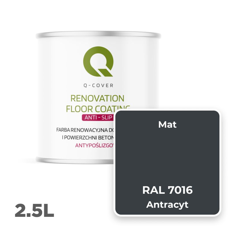 Farba Antypoślizgowa do Posadzek i Powierzchni Betonowych Renowacyjna Q-Cover Antracyt RAL7016 2.5L