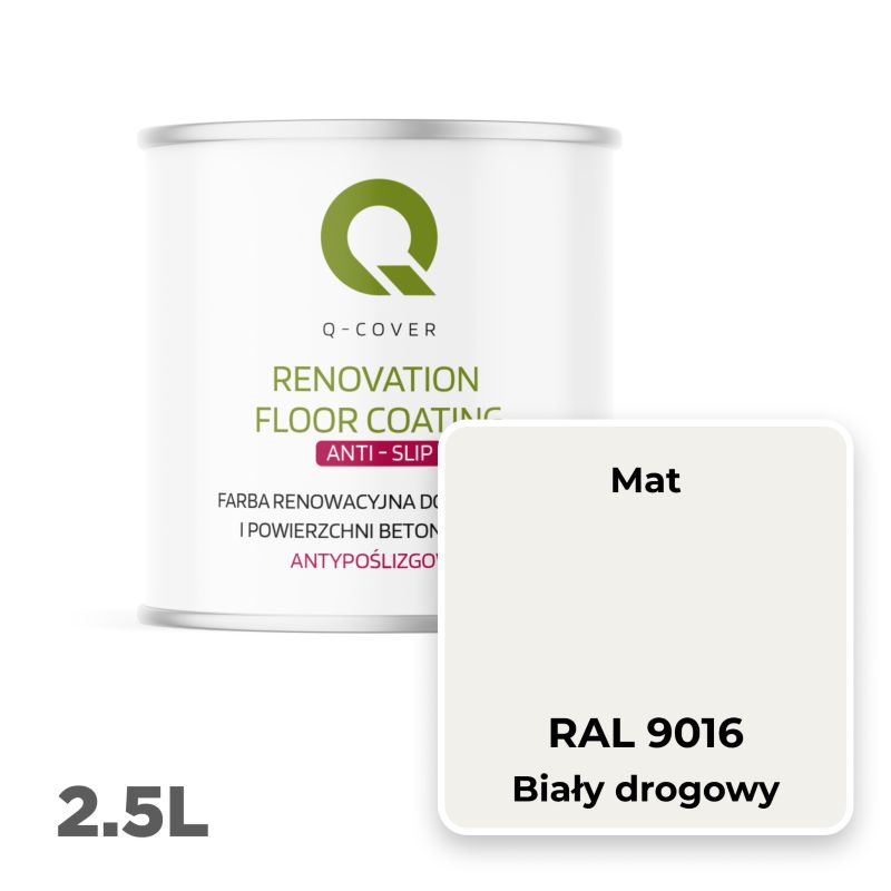 Farba Antypoślizgowa do Posadzek i Powierzchni Betonowych Renowacyjna Q-Cover Biały Drogowy RAL9016 2.5L