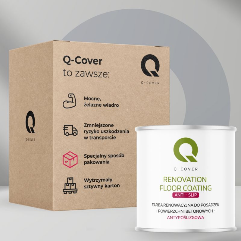 Farba Antypoślizgowa do Posadzek i Powierzchni Betonowych Renowacyjna Q-Cover Biały Drogowy RAL9016 2.5L