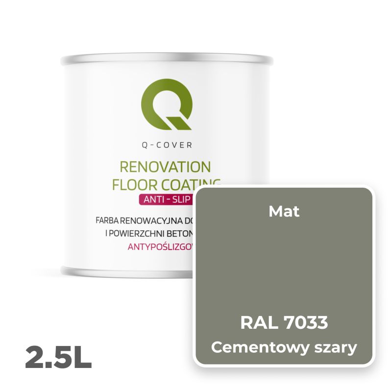 Farba Antypoślizgowa do Posadzek i Powierzchni Betonowych Renowacyjna Q-Cover Cementowy Szary RAL7033 2.5L