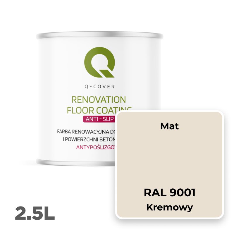 Farba Antypoślizgowa do Posadzek i Powierzchni Betonowych Renowacyjna Q-Cover Kremowy RAL9001 2.5L