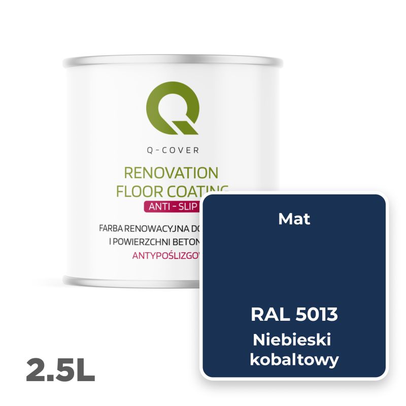 Farba Antypoślizgowa do Posadzek i Powierzchni Betonowych Renowacyjna Q-Cover Niebieski Kobaltowy RAL5013 2.5L