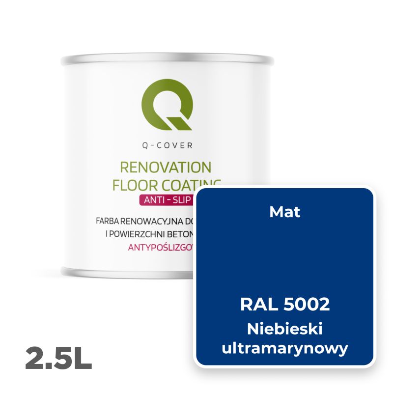 Farba Antypoślizgowa do Posadzek i Powierzchni Betonowych Renowacyjna Q-Cover Niebieski Ultramarynowy RAL5002 2.5L