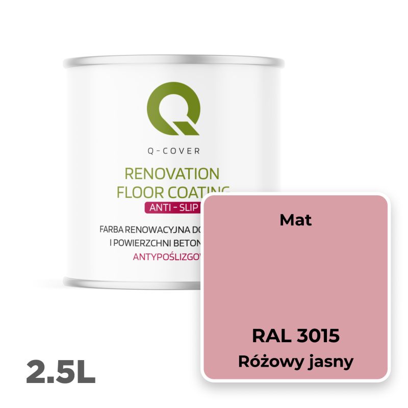 Farba Antypoślizgowa do Posadzek i Powierzchni Betonowych Renowacyjna Q-Cover Różowy Jasny RAL3015 2.5L