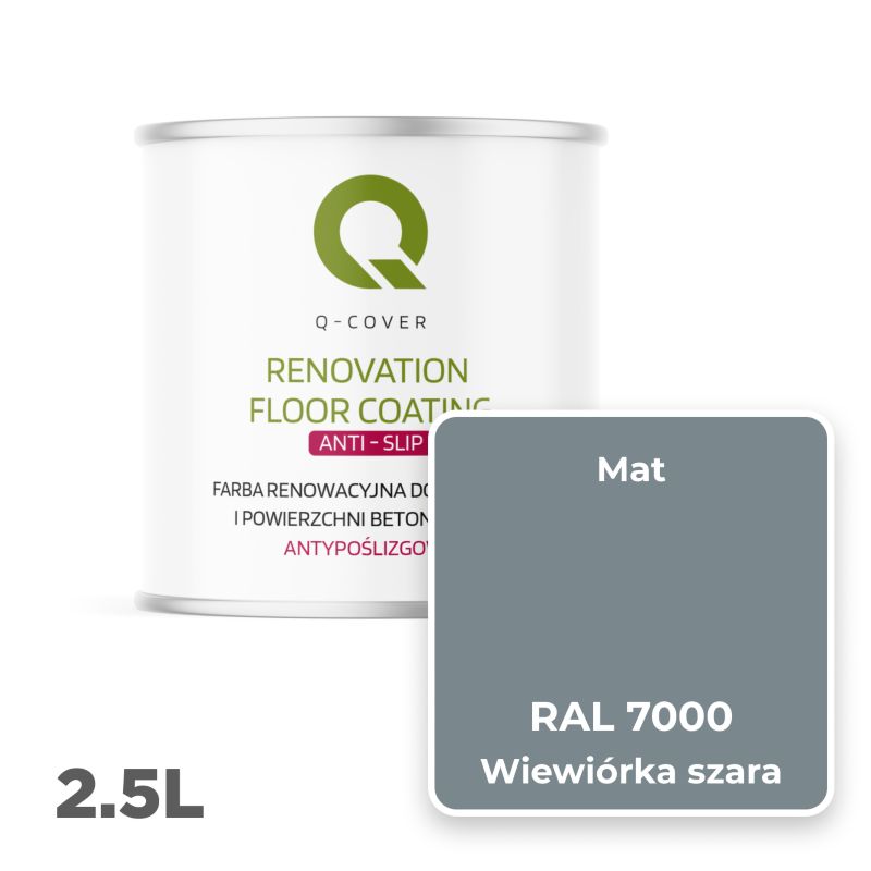 Farba Antypoślizgowa do Posadzek i Powierzchni Betonowych Renowacyjna Q-Cover Wiewiórka Szara RAL7000 2.5L