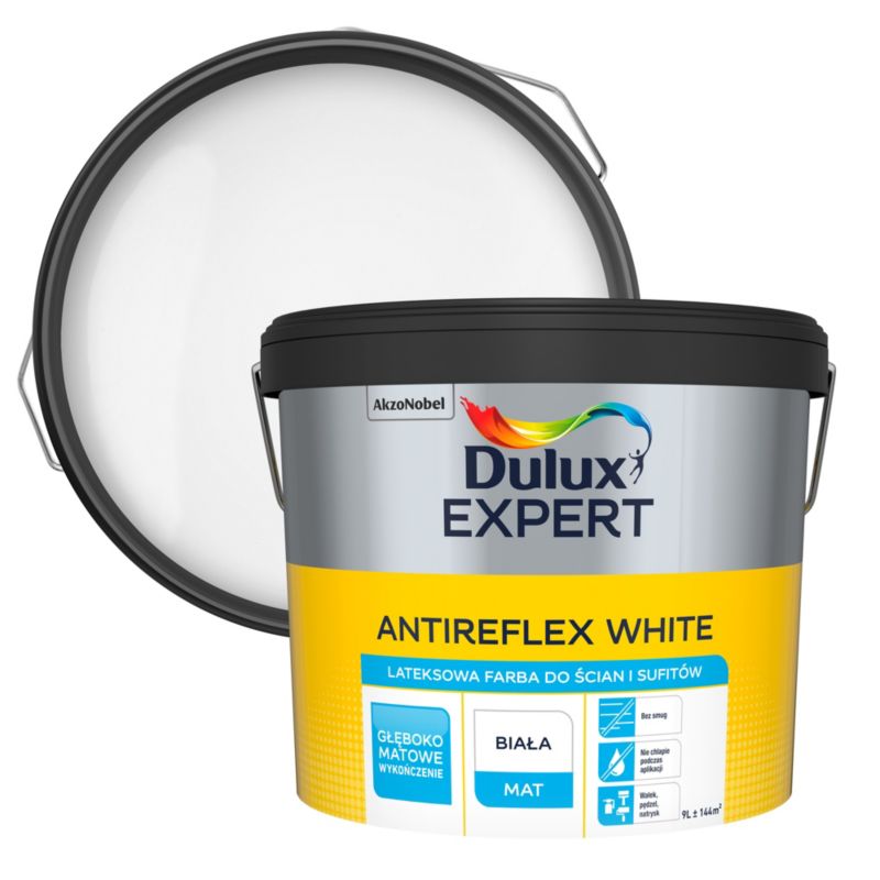 Farba antyrefleksyjna plamoodporna Dulux Expert biała 9l