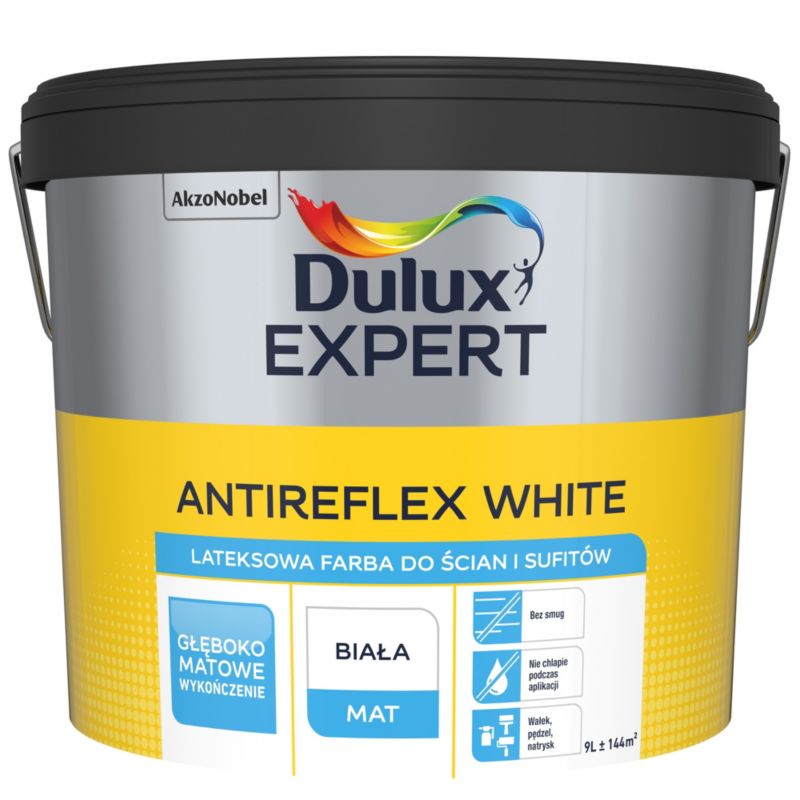 Farba antyrefleksyjna plamoodporna Dulux Expert biała 9l