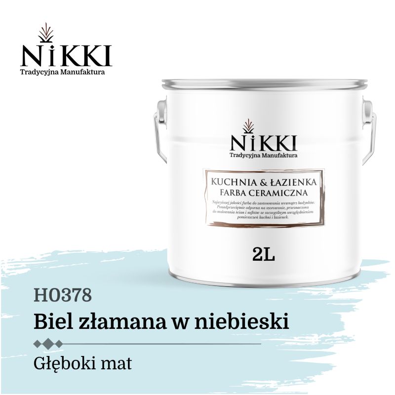 Farba Ceramiczna do Kuchni i Łazienki Zmywalna NIKKI Biel złamana w niebieski H0378 Głęboki Mat 2L