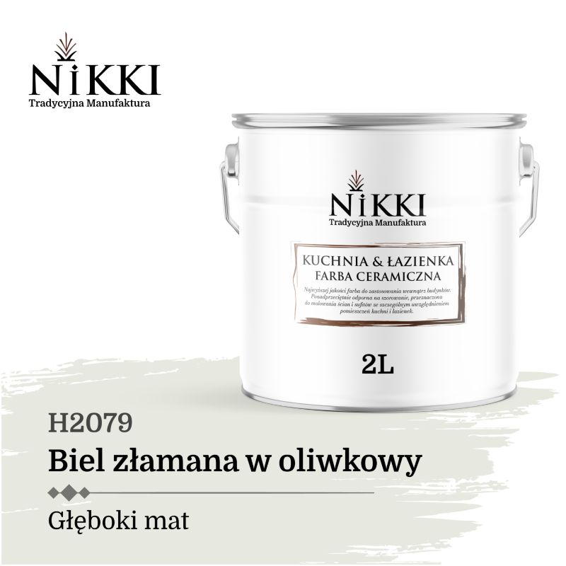 Farba Ceramiczna do Kuchni i Łazienki Zmywalna NIKKI Biel złamana w oliwkowy H2079 Głęboki Mat 2L
