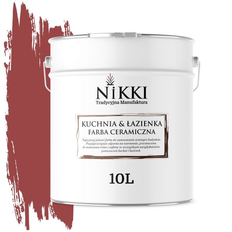 Farba Ceramiczna do Kuchni i Łazienki Zmywalna NIKKI Czerwony ciemny H3412 Głęboki Mat 10L